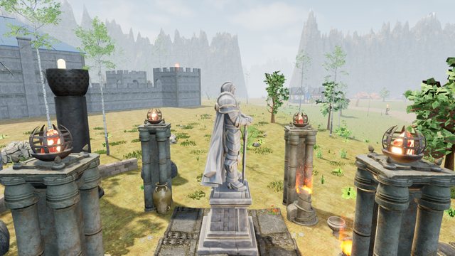 Una estatua de paladín sobre su podio en el Santuario de los Vientos