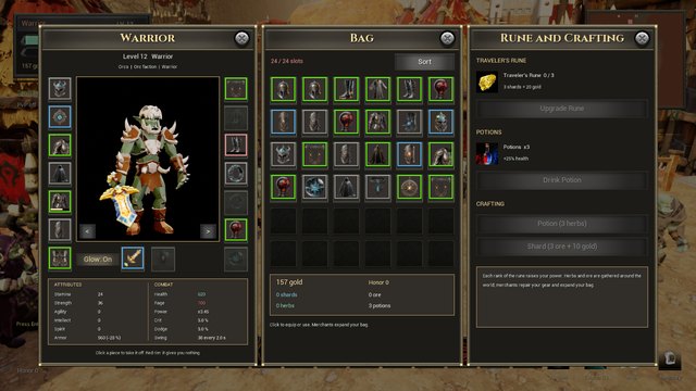 El inventario y la bolsa del juego en inglés