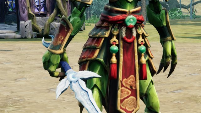 La mantis guerrera con las garras cerradas sobre la empuñadura de su espada